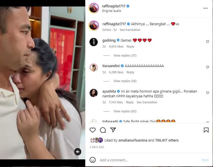Nagita Slavina nangis di pelukan Raffi Ahmad sebelum berangkat ke Korsel