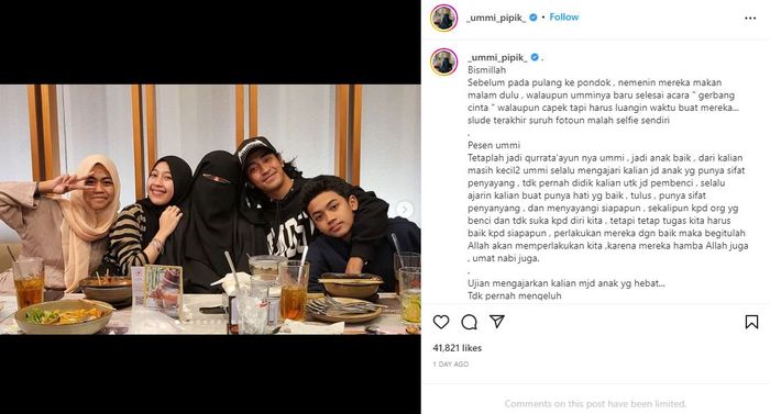 Momen makan malam Umi Pipik bersama 4 anaknya