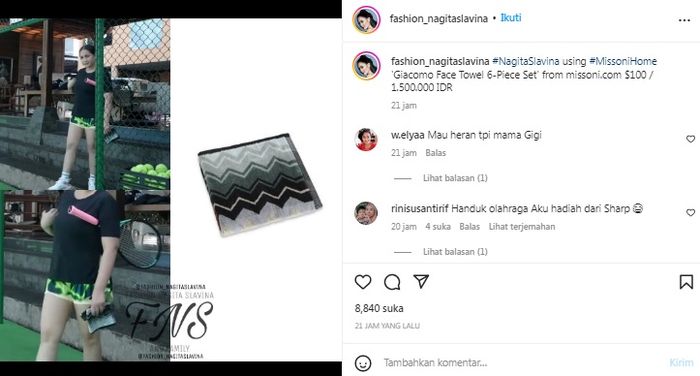 Handuk olahraga Nagita Slavina yang harganya bikin melongo