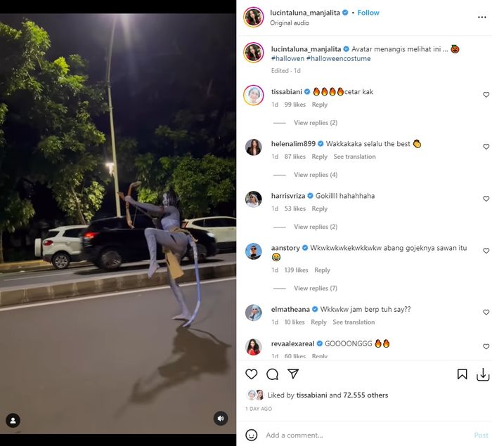 Lucinta Luna rela cat seluruh tubuhnya demi cosplay jadi Avatar di pesta Halloween
