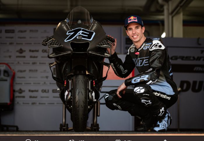 Alex Marquez saat mengenalkan diri menjadi pembalap Gresini Racing untuk Kejuaraan Dunia MotoGP 2023.