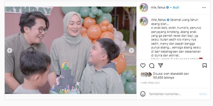 Kebersamaan Ririe Fairus dan Ayus Sabyan di ulang tahun putranya.