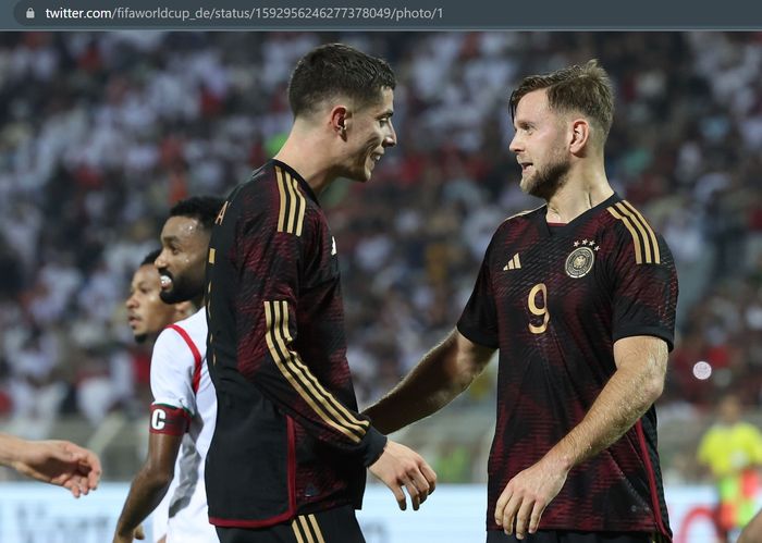 Penyerang debutan timnas Jerman, Niclas Fuellkrug mencetak gol kemenangan dalam laga melawan Oman.