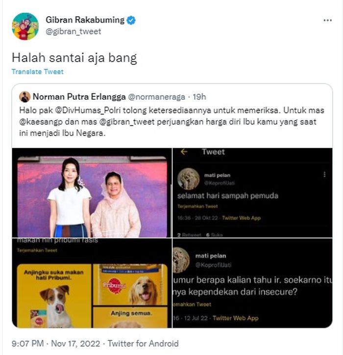 Gibran Rakabuming Raka tanggapi hujatan netizen soal foto Iriana Jokowi?