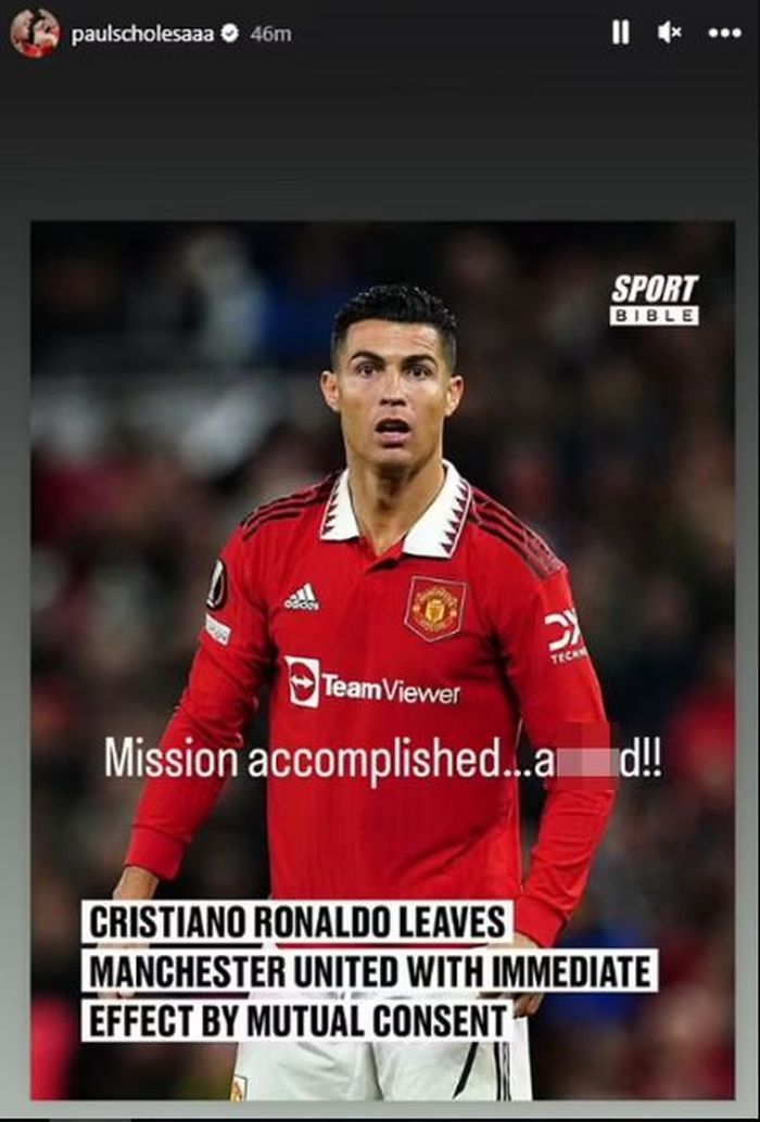 Unggahan story Instagram Paul Scholes yang mengumpat kepada Cristiano Ronaldo usai memutuskan pergi dari Manchester United.
