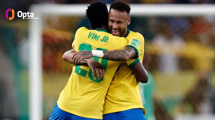 Vinicius Junior dan Neymar Junior saat sama-sama tengah membela timnas Brasil.