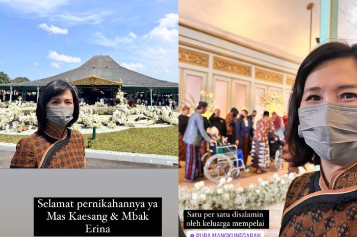 Penampilan Veronica Tan saat kondangan ke nikahan Kaesang Pangarep dan Erina Gudono. (Instagram @sahabatvero)