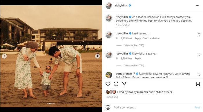 Rizky Billar unggah foto liburan bareng Lesti Kejora dan Abang L