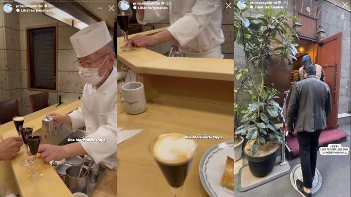 Syahrini saat makan bareng ayah mertua dan suaminya