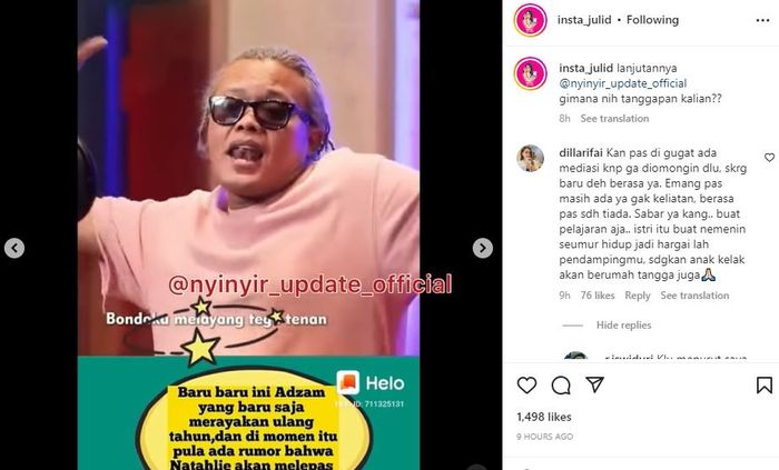 Sule nyanyikan lagu Rungkad milik Happy Asmara yang diduga ditujukan untuk Nathalie Holcher