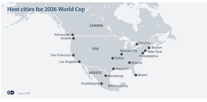 Peta kota penyelenggara Piala Dunia 2026.