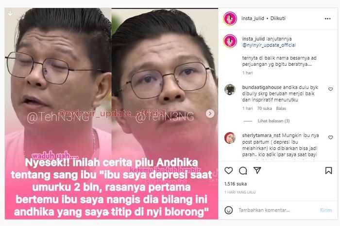Ungkapan hati Andika Mahesa saat mengetahui ibu kandungnya depresi