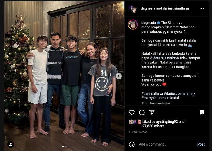 Keluarga Donna Agnesia dan Darius Sinathrya rayakan Natal 2022