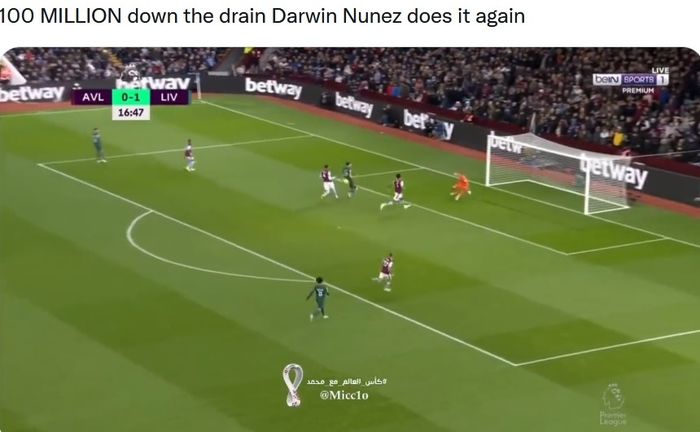 Darwin Nunez gagal mengonversi peluang menjadi gol dalam laga kontra Aston Villa.