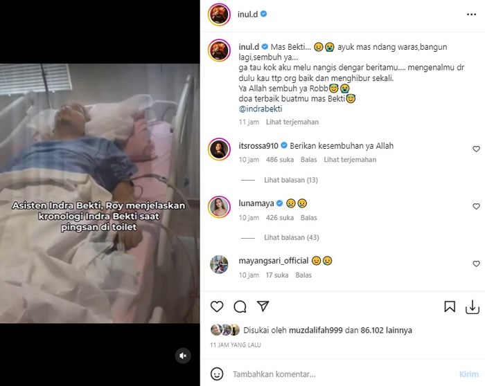 Unggahan Inul Daratista doakan kesembuhan Indra Bekti