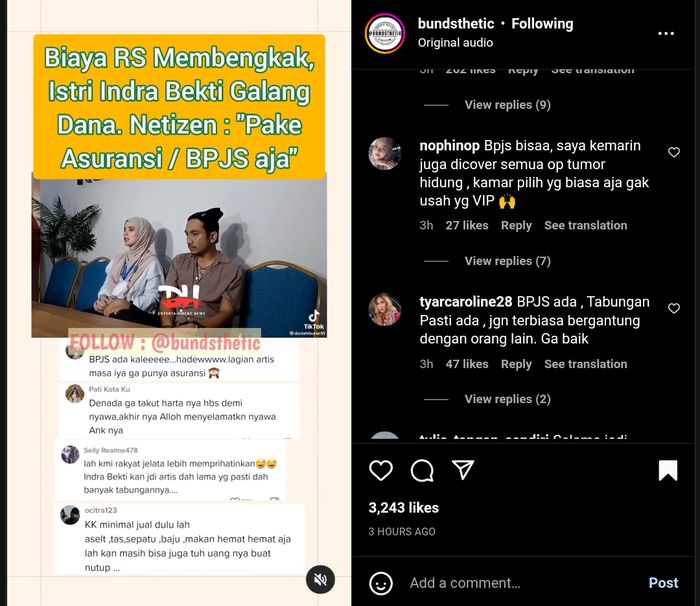 Istri Indra Bekti galang dana untuk biaya RS