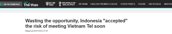 Media Vietnam memberitakan timnas Indonesia yang menyiakan peluang.