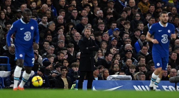 Pelatih Chelsea, Graham Potter, dalam duel Liga Inggris lawan Manchester City di Stamford Bridge, London (5/1/2023).