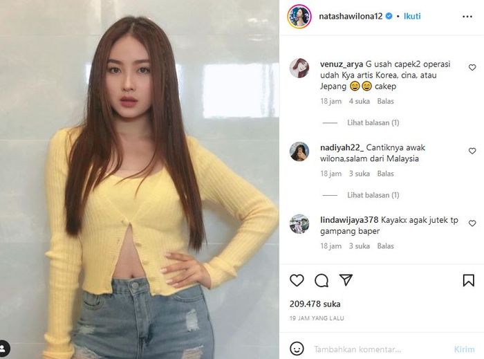 Komentar netizen di unggahan Natasha Wilona