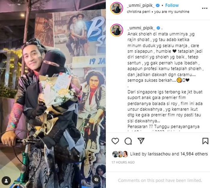 Postingan Umi Pipik kuak perangai Abidzar Al Ghafari
 