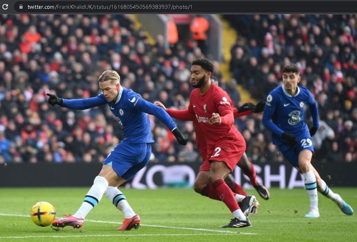 Aksi bintang anyar Chelsea, Mykhailo Mudryk, saat melakoni laga debut melawan Liverpool di Liga Inggris