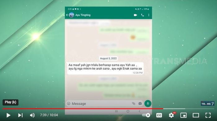 Chat penolakan Ayu Ting Ting pada Sahrul Gunawan