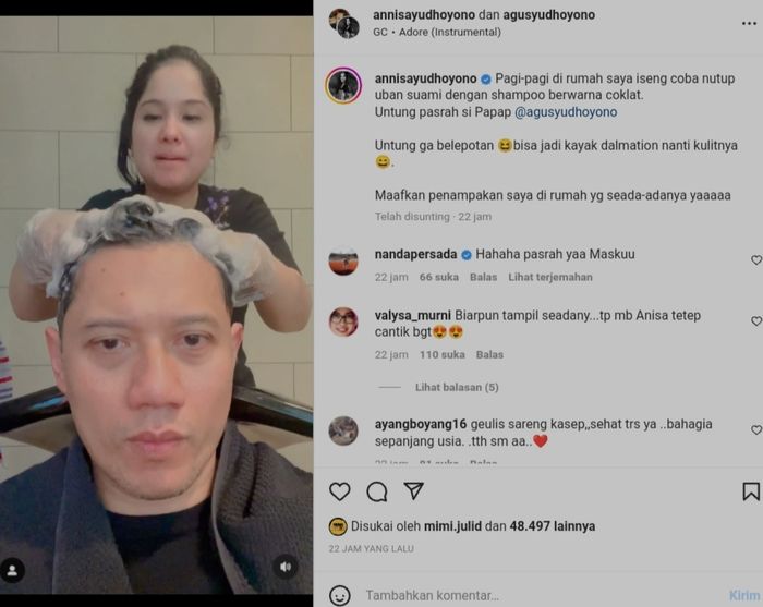 Annisa Pohan mengeramasi rambut AHY