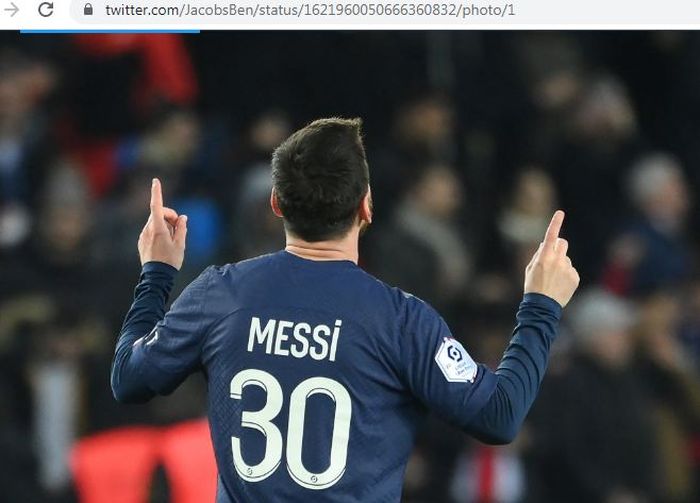 Selebrasi superstar Paris Saint-Germain, Lionel Messi, usai mencetak gol ke gawang Toulouse di Liga Prancis 2022-2023.