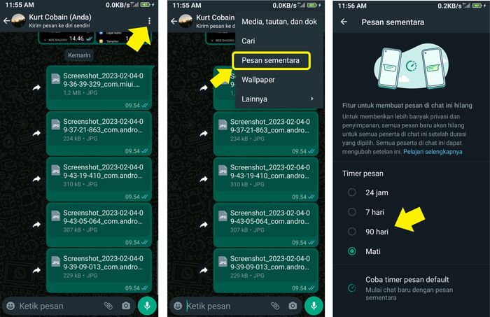 Temp messages feature to delete automatic messages in whatsapp.