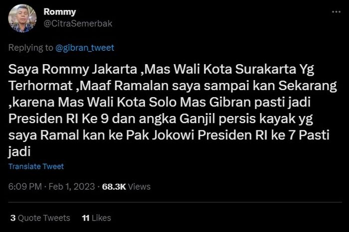 Gibran diramal bakal jadi Presiden ke-9 RI