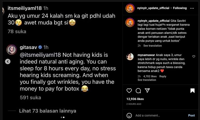 Pernyataan Gita Savitri soal awet muda tanpa punya anak jadi sorotan