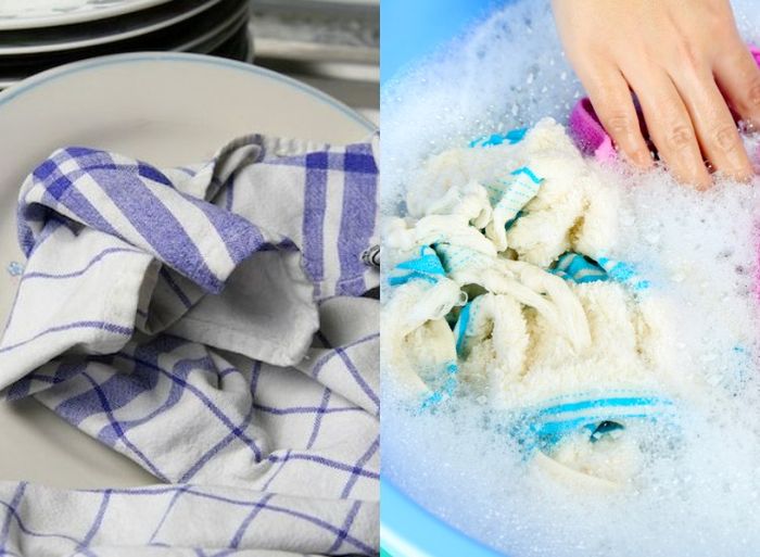 Tips mencuci serbet atau lap dapur yang bau, kotor, dan lengket.