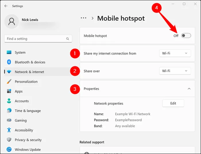 Cara mengaktifkan wifi hotspot di laptop Windows 11.