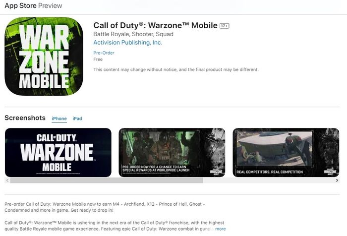 Call of Duty Warzone Mobile di App Store.