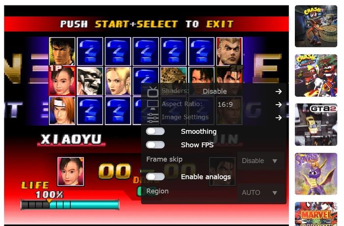 Pengaturan dalam game.