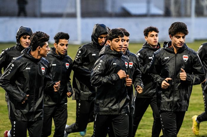 Skuad timnas U-20 Irak mengelar latihan jelang hadapi timnas U-20 Indonesia.