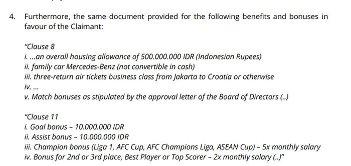 Tunjangan dan bonus Marko Simic saat masih terikat kontrak dengan Persija Jakarta. 