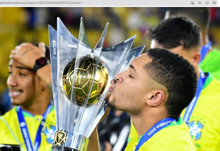 Vitor Roque saat mengantarkan timnas Brasil U-20 menjuarai Copa America U-20 2023.