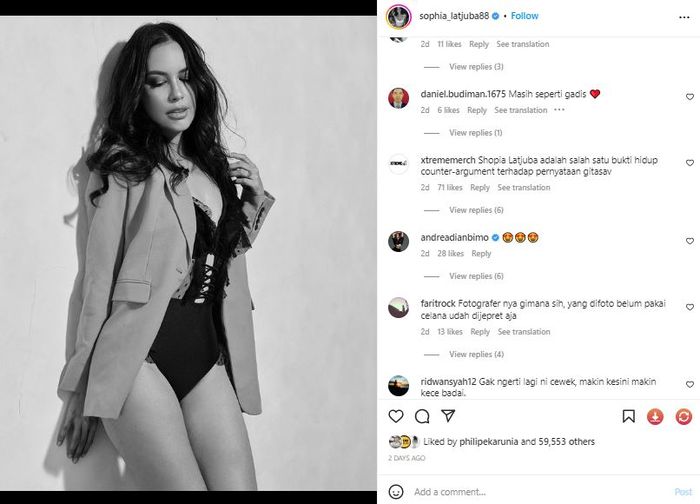 komentar netizen dalam postingan Sophia Latjuba