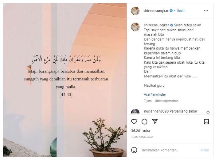 Shireen Sungkar tiba-tiba singgung soal dendam, sakit hati, dan memaafkan