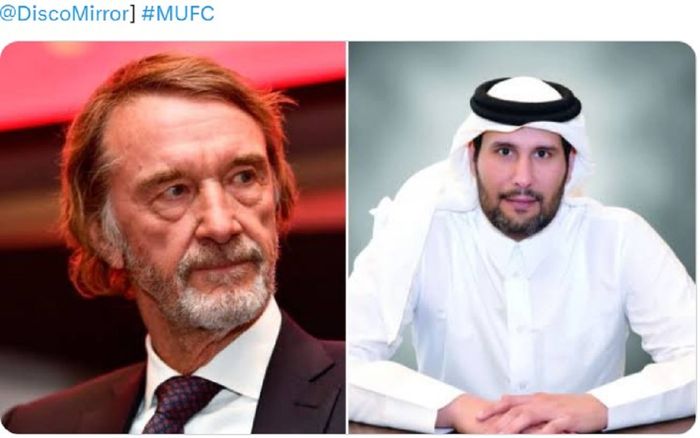 Sir Jim Ratcliffe (kiri) dan Sheik Jassim bin Hamid al-Thani sebagai dua calon pembeli potensial Manchester United.