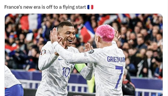 Kylian Mbappe mencetak gol dan beri assist buat Antoine Griezmann dalam duel timnas Prancis vs Belanda di Kualifikasi Euro 2024.