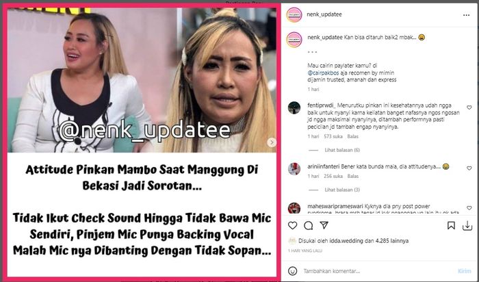 Aksi panggung Pinkan Mambo yang lempar mic milik backing vocal Nelly Carey jadi sorotan publik
