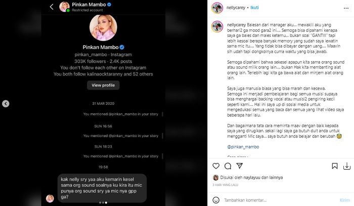 Pinkan Mambo minta maaf pada Nelly Carey