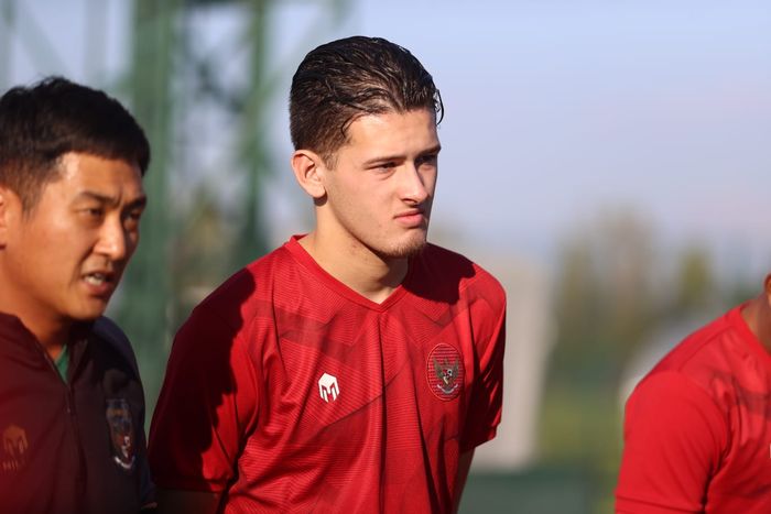 Justin Hubner saat mengikuti latihan timnas U-20 Indonesia jelang Piala Dunia U-20 2023.