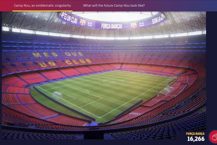 Penampakan stadion baru Barcelona jika merealisasikan megaproyek Espai Barca dengan dana peminjaman dan investasi 1,5 miliar euro.