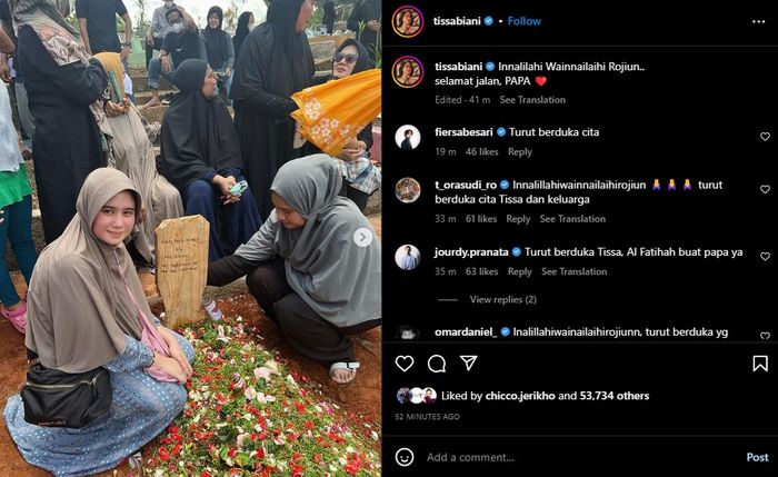 Tissa Biani  ungkap kabar duka, ayahnya meninggal dunia pada Minggu (2/4/2023).
