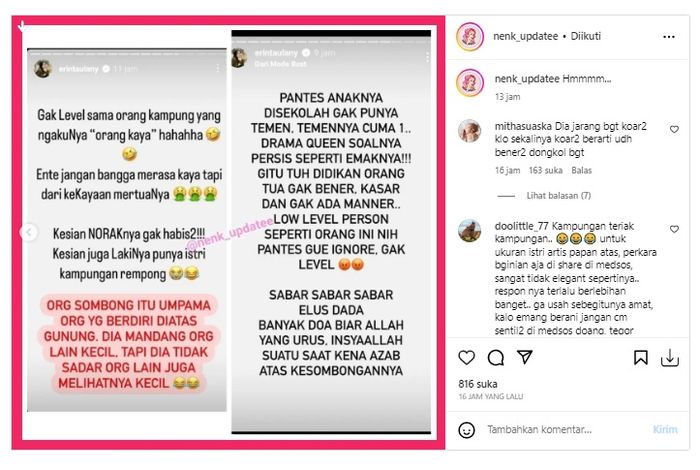 Erin Taulany ungkap kekesalannya lewat Instagram Story hingga jadi sorotan netizen