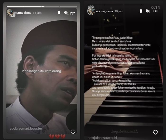 Unggahan Norma Risma tentang kehilangan dan memaafkan.