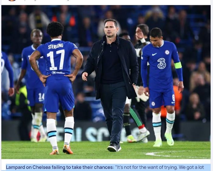 Pelatih interim Chelsea, Frank Lampard (tengah), tidak menyalahkan para pemainnya meski kecewa dengan kekalahan dari Real Madrid di Liga Champions, Rabu (19/4/2023) dini hari WIB di Stamford Bridge